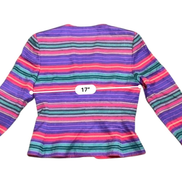 Vintage Adrianna Papell Women’s Safe Silk Colorful Striped Jacket Size 4P​​​​ - Picture 4 of 8